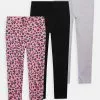 Friboo BASIC GIRLS 3 PACK - Leggings - Hosen - Pink - 402_grey - 102_black - 802, Kinder